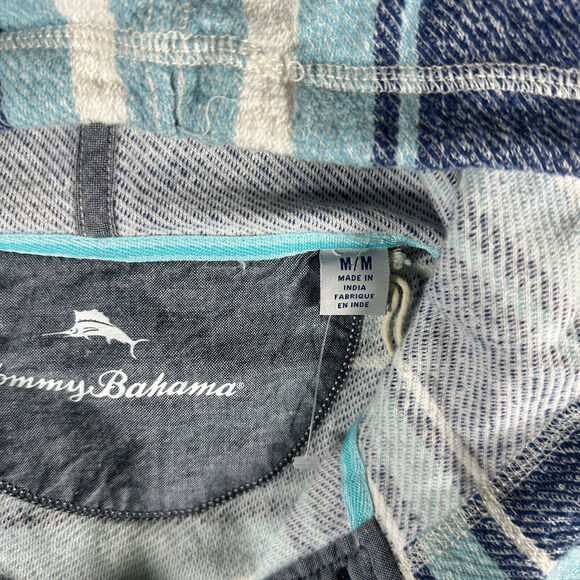 Tommy Bahama Mens Medium Hoodie Blue 1/4 Button Knit Fleece Lined Pocket Relax - Picture 3 of 7
